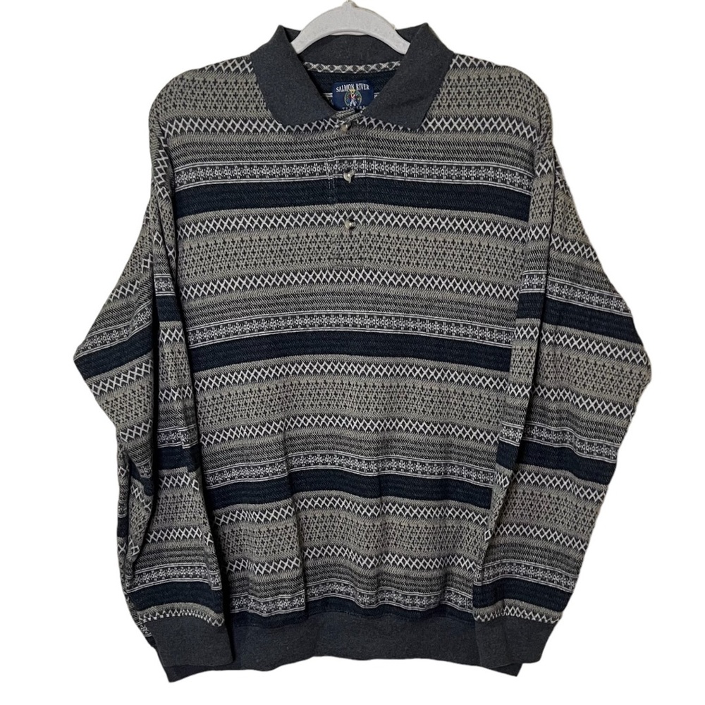 VTG SALMON RIVER TRADERS Soft Patterned Polo sweater